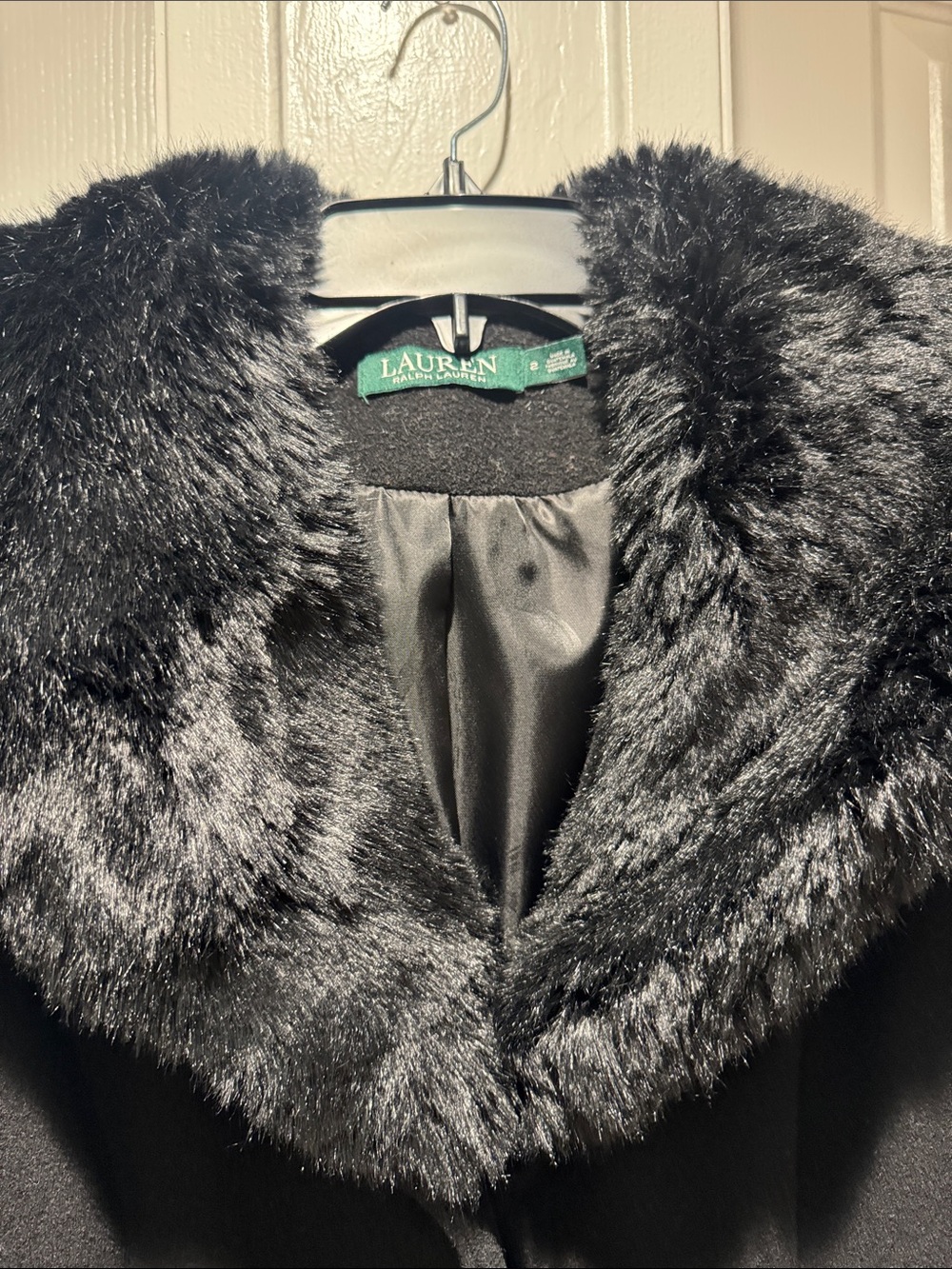 Lauren Ralph Lauren Black Wool-Blend Coat with Faux-Fur Collar - Picture 2 of 6